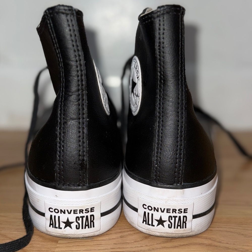 Converse Chuck Taylor All Star Black Leather High Tops – Size W9 - Picture 3 of 5